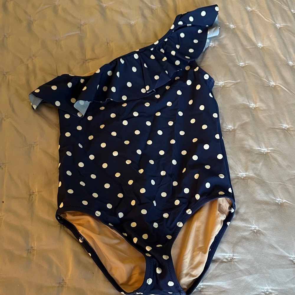 NWOT Crewcuts Navy and White Polka Dot Kids Swim One Piece